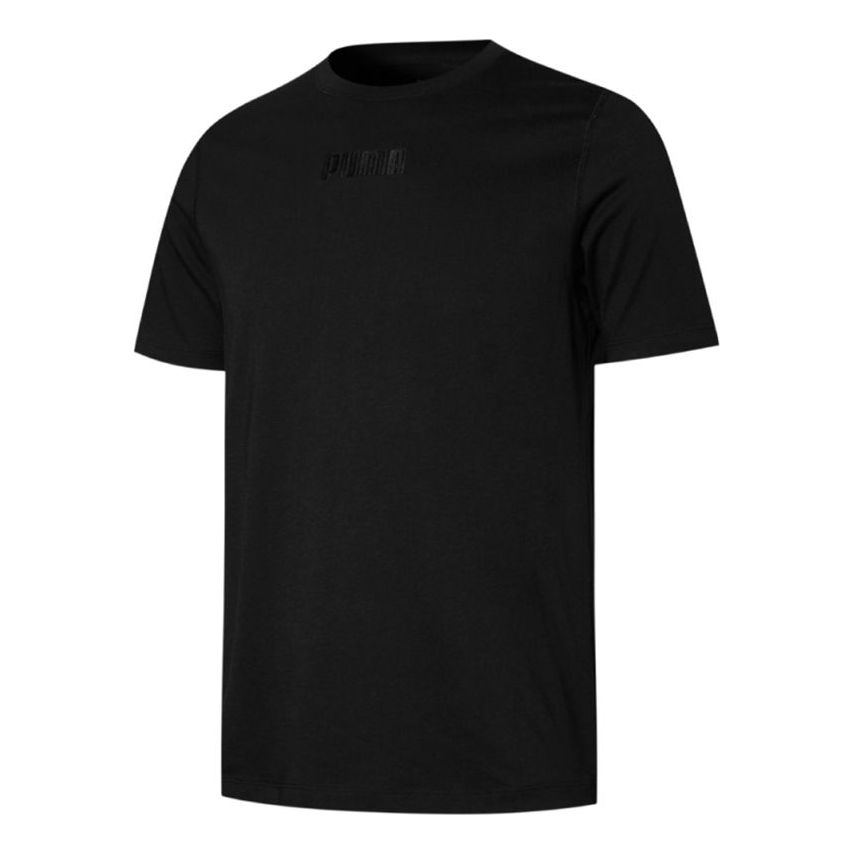 PUMA Modern Basics Tee Logo Embroidery Sport Round Neck Short Sleeves T Shirt Black 847669-01
