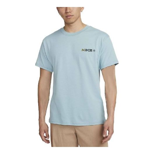 Men's Nike SS22 Back Cartoon Pattern Round Neck Short Sleeve Sky Blue T-Shirt DR7762-494
