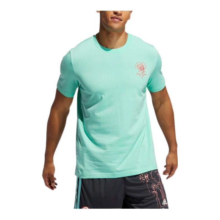 adidas Logo Printing Basketball Sports Short Sleeve Mint Green GV1833