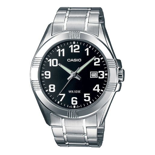 Men's CASIO Quartz Watch Stainless Steel Strap 50m Waterproof Black Dial Analog Mens MTP-1308D-1B