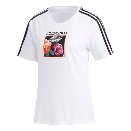 (WMNS) adidas neo Favorites Casual Sports Stripe Printing Short Sleeve White FP7322