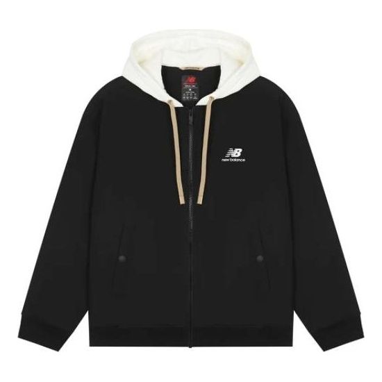New Balance Logo Full-Zip Hooded Jacket 'Black White' AMJ23362-BK