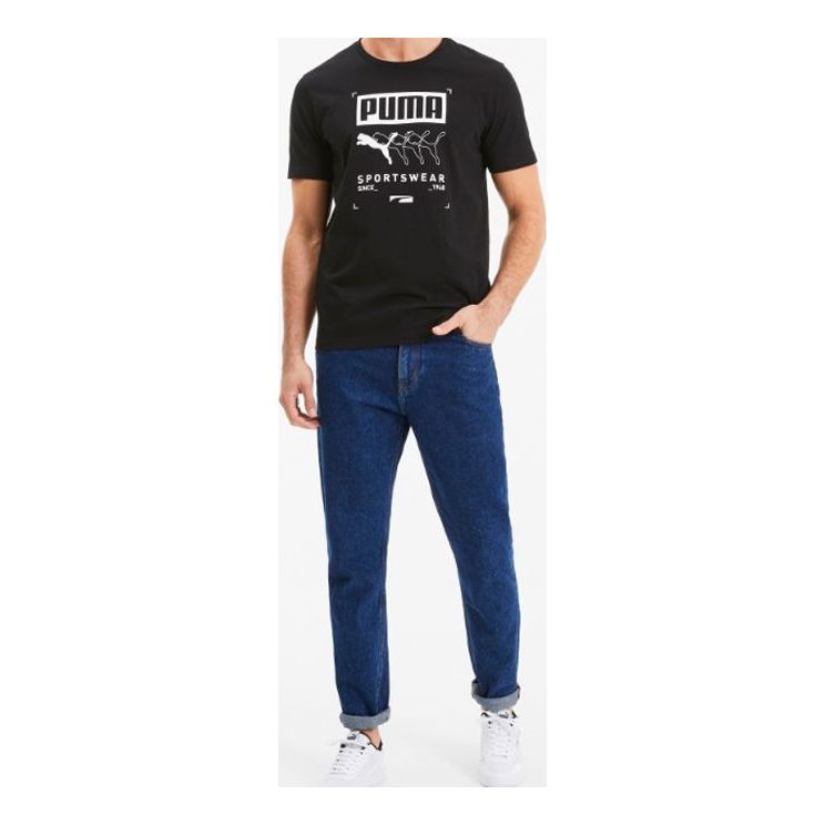 PUMA Box Printing Round Neck Short Sleeve Black 581908-01