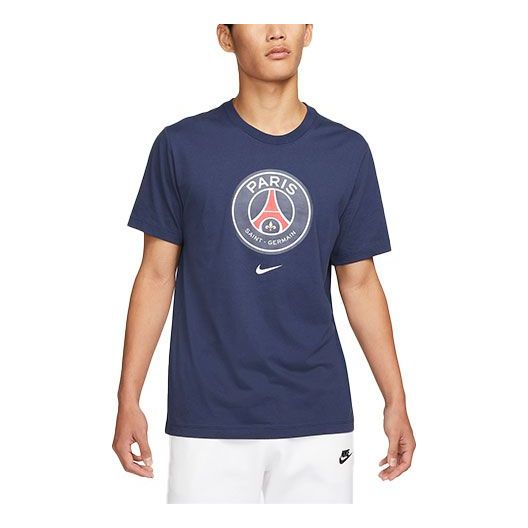 Men's Nike Paris Saint-Germain Crest Large team logo Printing Round Neck Casual Short Sleeve Blue DJ1316-410
