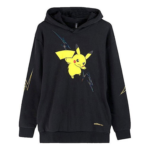 adidas neo M PKMN Pikachu Pattern Printing hooded Drawstring Black FU3923