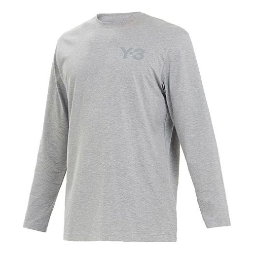 Men's Y-3 Logo Pattern Micro Mark Casual Long Sleeves Round Neck Gray T-Shirt GK4516