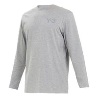 Men's Y-3 Logo Pattern Micro Mark Casual Long Sleeves Round Neck Gray T-Shirt GK4516