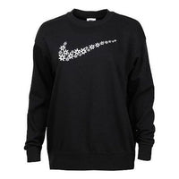 (WMNS) Nike Flowers Logo Printing Round Neck Fleece Lined Long Sleeves Pullover Black Hoodie DM6310-010