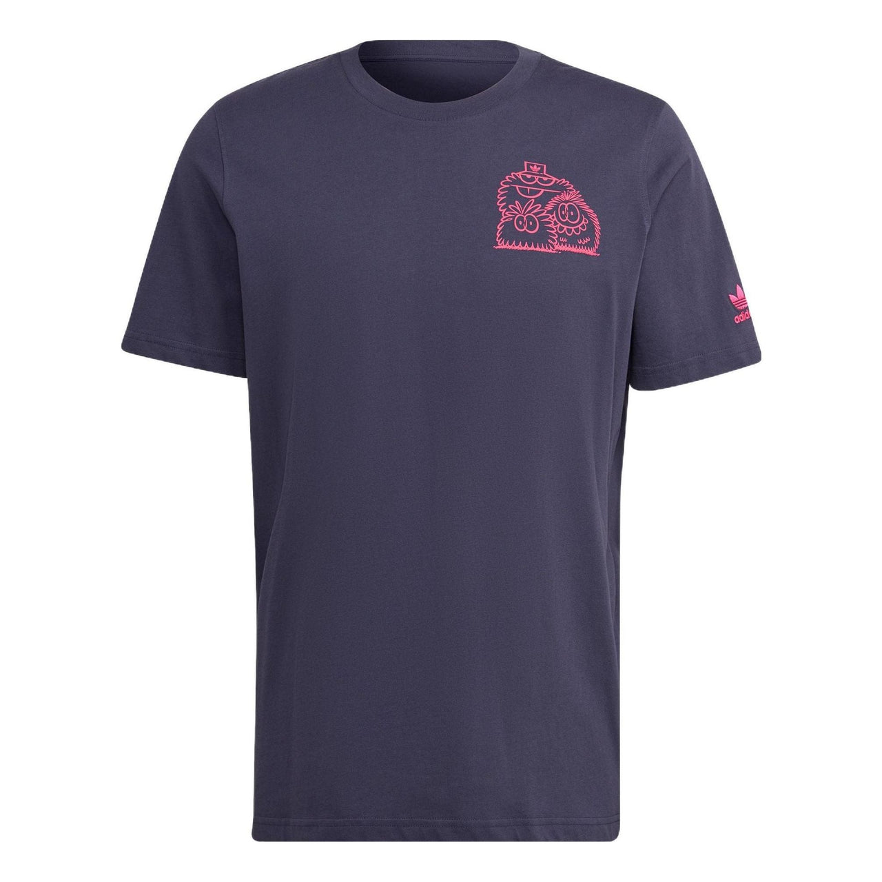 adidas originals Kevin Lyons Tee Back Cartoon Pattern Printing Round Neck Casual Short Sleeve Couple Style Navy Blue HC7123