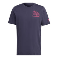 adidas originals Kevin Lyons Tee Back Cartoon Pattern Printing Round Neck Casual Short Sleeve Couple Style Navy Blue HC7123