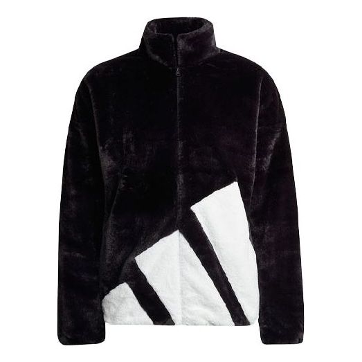 adidas Faux Fur Logo Jacket 'Black White' HI1199