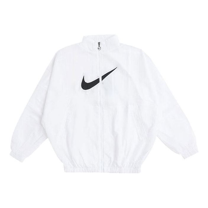 (WMNS) Nike SS22 Sportswear Essential Logo Pattern Wrinkled Woven Loose Stand Collar Jacket White DM6182-100