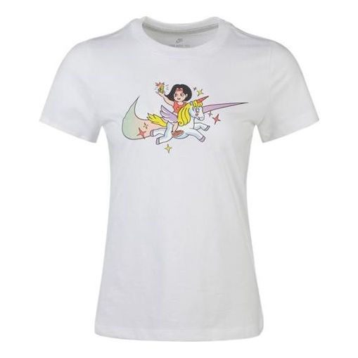 (WMNS) Nike Cartoon Logo Knit Short Sleeve 'White' CW6758-100