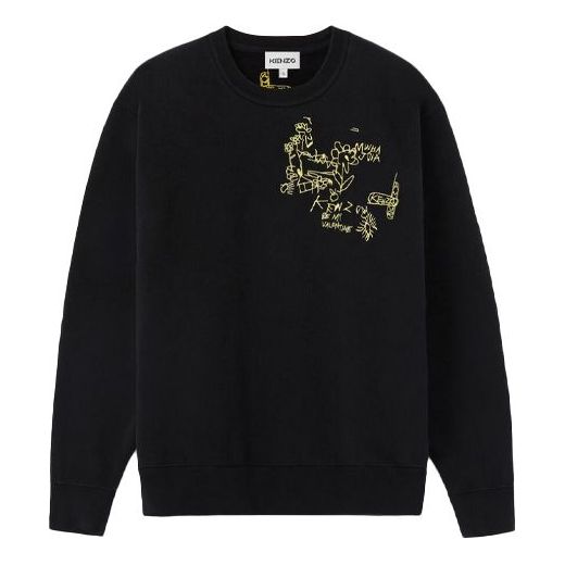 (WMNS) KENZO SS21 Graffiti Logo Round Neck Hoodie Black FB52SW8934MO-99