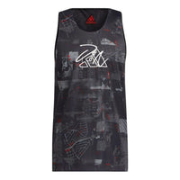 Men's adidas Geometry Pattern Logo Printing Straight Sports Black Vest HE6377