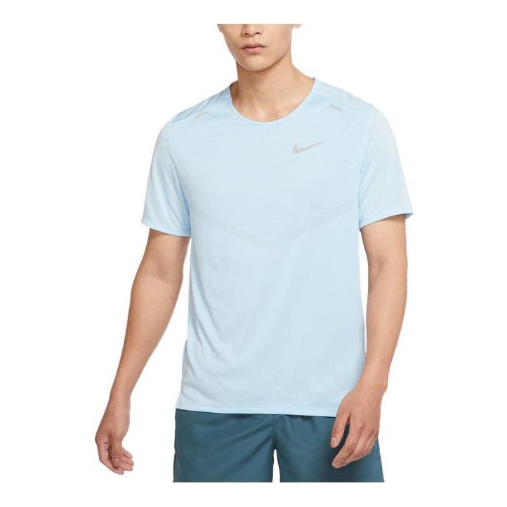 Men's Nike Dri-FIT Rise 365 Back Printing Pattern Round Neck Pullover Short Sleeve Blue T-Shirt DX6146-441