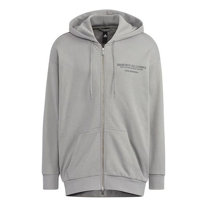 Men's adidas Alphabet Printing Pattern Drawstring Hooded Long Sleeves Jacket Light Grey HZ7027