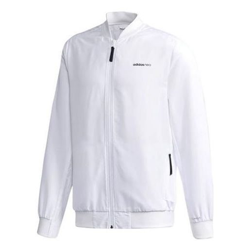 adidas neo Solid Color Casual Zipper aviator Jacket White DN7379