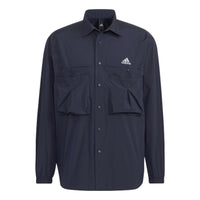 Men's adidas Prsve J Solid Color Sports Cargo Long Sleeves Ink Blue Shirt HD0039