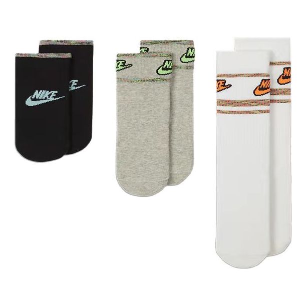 Nike Contrasting Colors Logo Sports Mid Calf Socks 3 Pairs White / Gray / Black DA2601-902