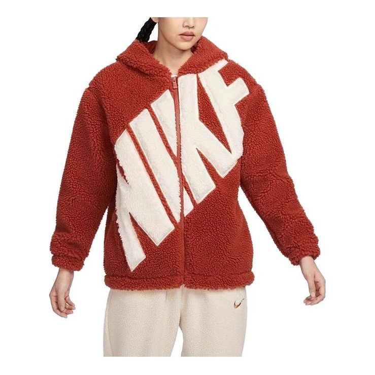 (WMNS) Nike Jacket Sports Hooded Jacket Plush 'Red White' FB8696-832