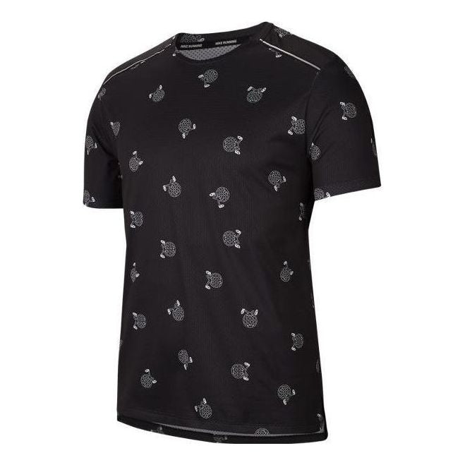 Men's Nike Pattern Logo Printing Round Neck Sports Short Sleeve Black T-Shirt CJ5408-010