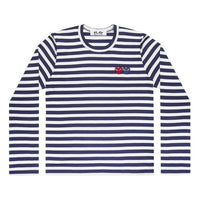 (WMNS) COMME des GARCONS PLAY Striped Double Hearts Logo Long Sleeves Tee 'Navy White' AZ-T227-051-1