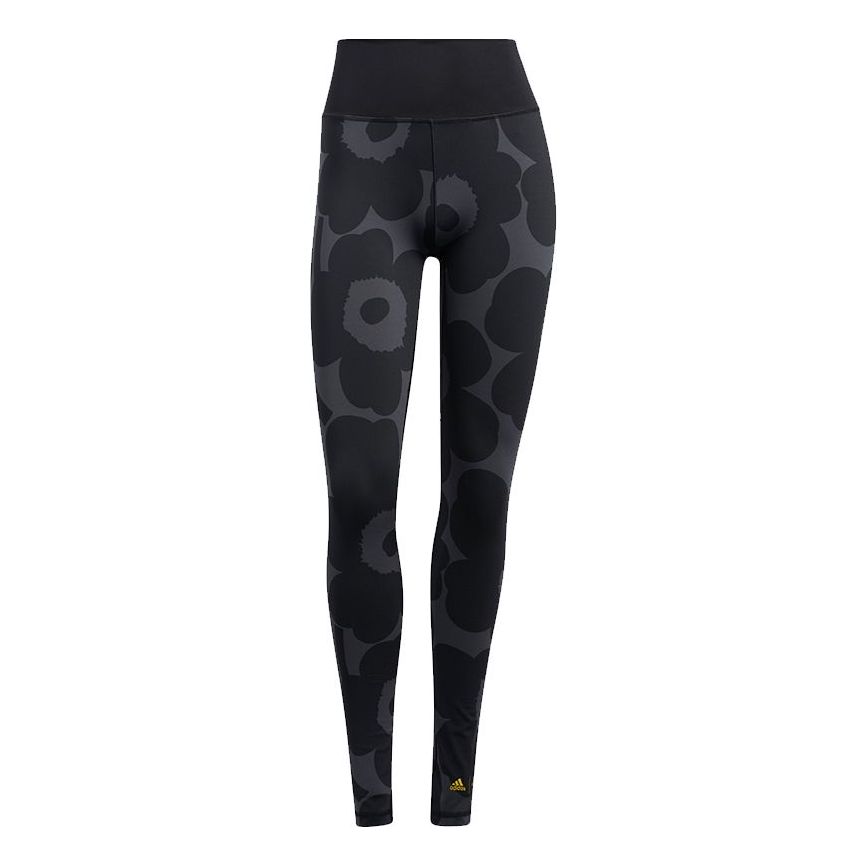 (WMNS) adidas Marimekk Bt L T Pattern Printing Fitness Training Long Pants/Trousers Black HA3377