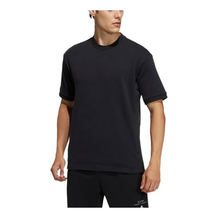 Men's adidas Solid Color Back Large Logo Alphabet Printing Short Sleeve Black T-Shirt GQ1170