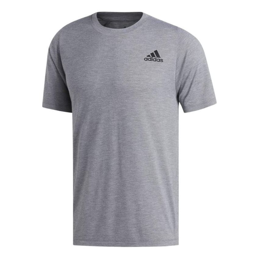 adidas Solid Color Logo Round Neck Sports Short Sleeve Gray EH4719