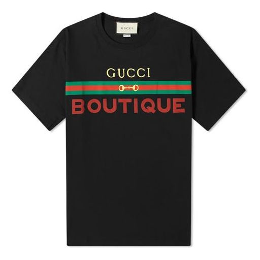 Gucci Boutique Printing Loose Short Sleeve Black 548334-XJCKY-1082