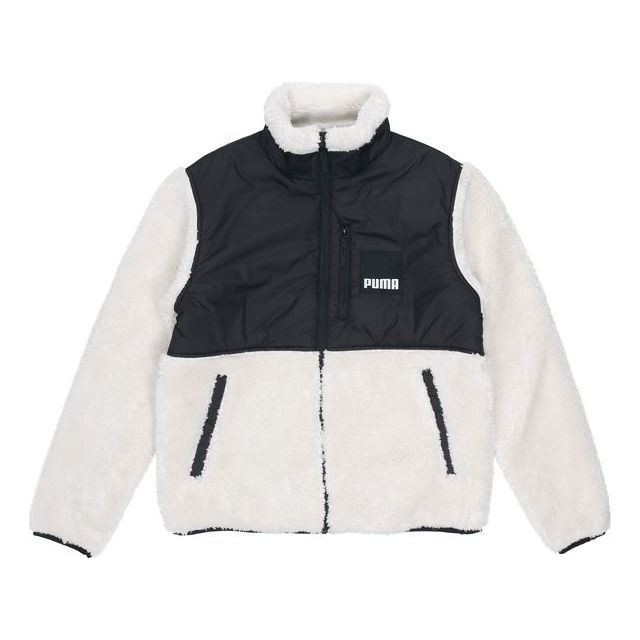 PUMA Sherpa Contrasting Colors Sports lamb's wool Stand Collar Logo Jacket White 846325-73