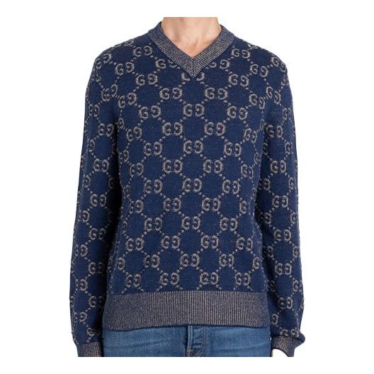 Gucci GG Jacquard Pull Knit For Men Navy 614744-XKBAU-4079