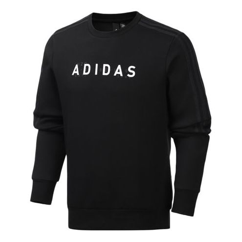 adidas logo Printing Sports Round Neck Pullover Black FM9377