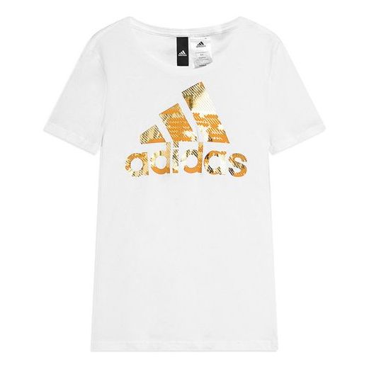(WMNS) adidas Metallic Logo Training Short Sleeve White CD1956