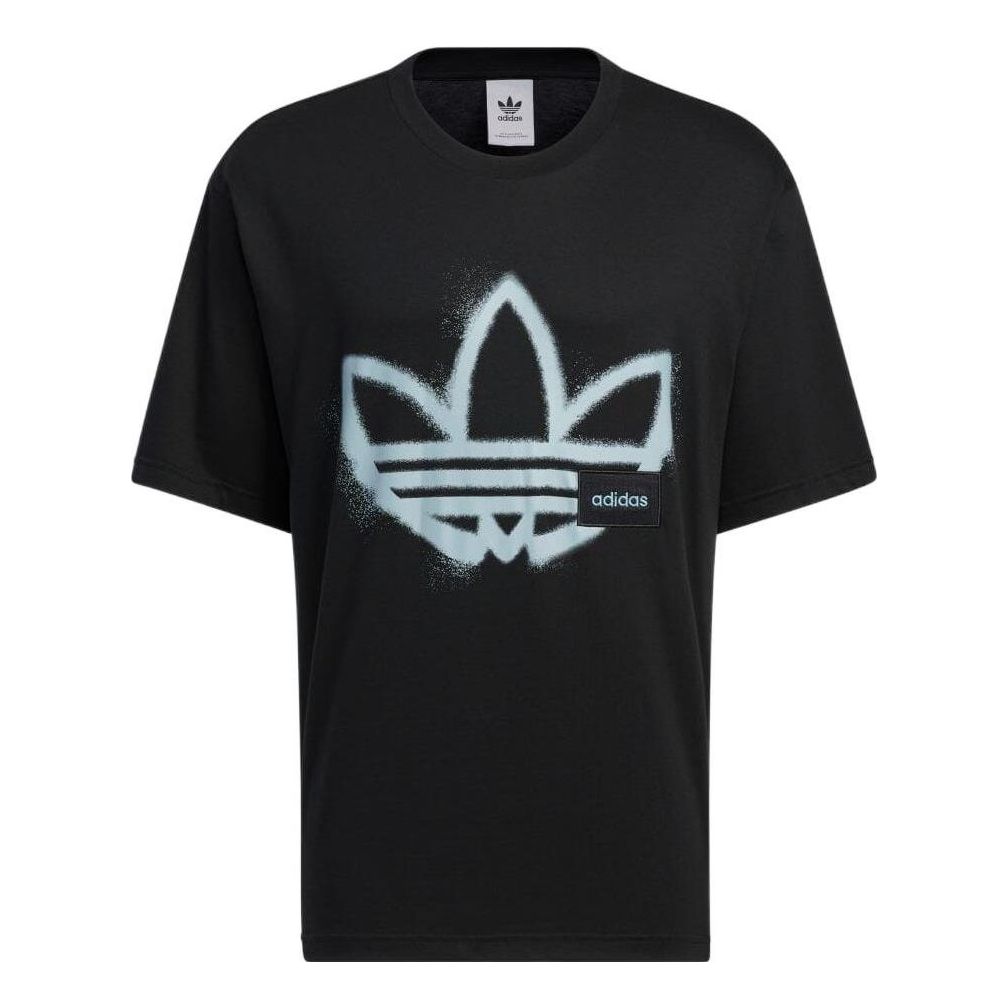 adidas originals Round Neck Dropped Shoulder Sleeves Large Logo Printing Short Sleeve Unisex Black T-Shirt HS2007