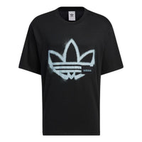 adidas originals Round Neck Dropped Shoulder Sleeves Large Logo Printing Short Sleeve Unisex Black T-Shirt HS2007