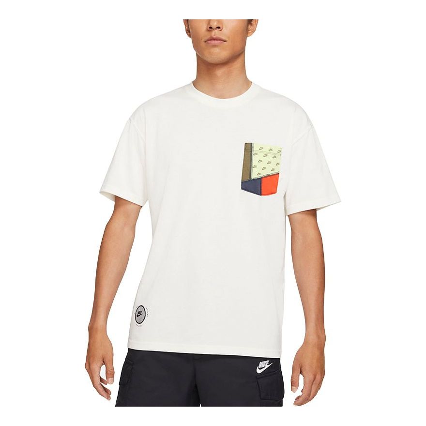 Nike Sportswear Tee Contrasting Colors Pocket Round Neck Sports Short Sleeve White DJ1342-901