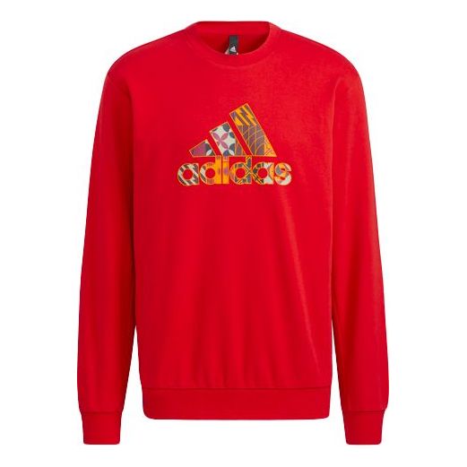 Men's adidas Cny Gfx Crew1 Limited Logo Printing Sports Round Neck Pullover Red HI3289