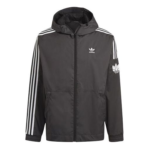 adidas 3d Windbrkr Sports Training Embroidered Logo Woven Hooded Jacket Black GN3551