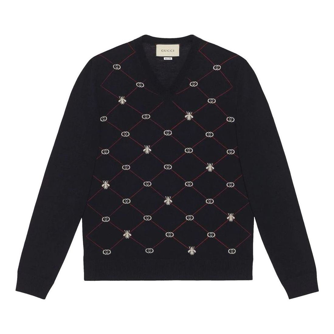 Gucci Jacquard-Motif V-neck Jumper 'Blue' 597739-XKA4I-4206