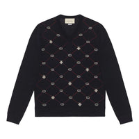 Gucci Jacquard-Motif V-neck Jumper 'Blue' 597739-XKA4I-4206