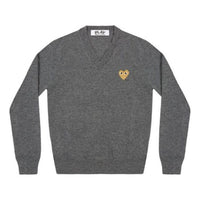COMME des GARCONS PLAY V-Neck Pullover Gold Emblem 'Grey' AZN048-051-3