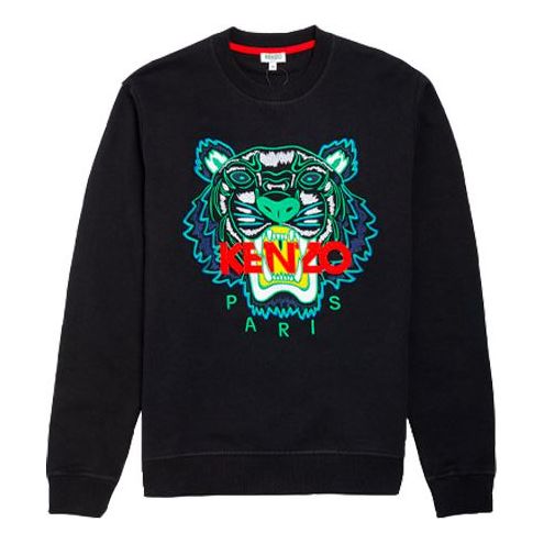 KENZO Tiger Head Logo Letter Embroidery Round Collar Male Black F955SW0014XA-99