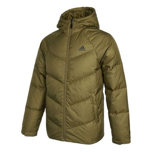 adidas Solid Color Sports Stay Warm hooded down Jacket Green H20785