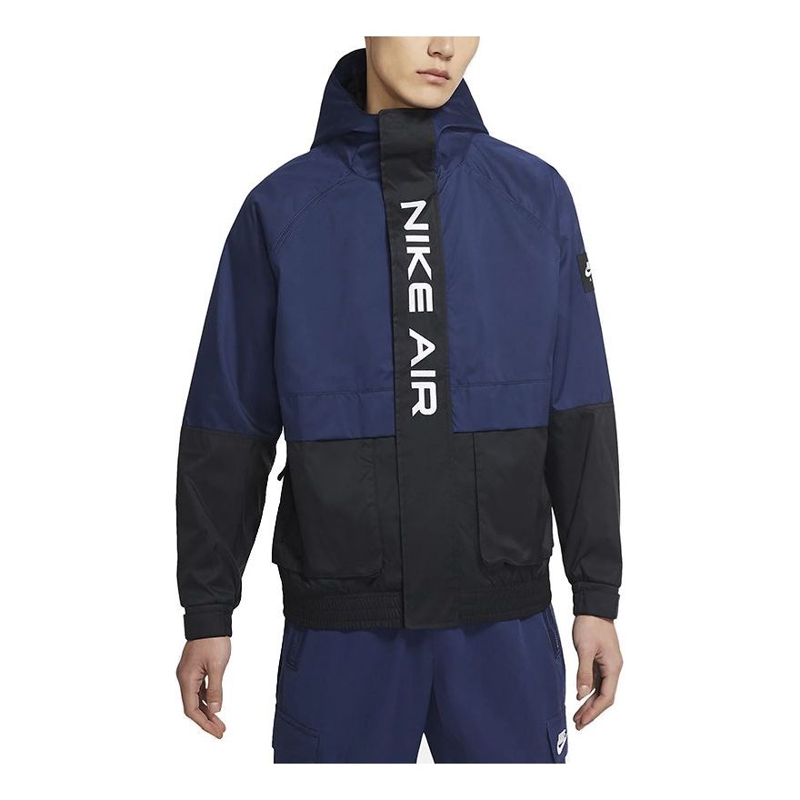 Nike Air Splicing Contrasting Colors Printing hooded track Jacket Navy Blue DA0272-410