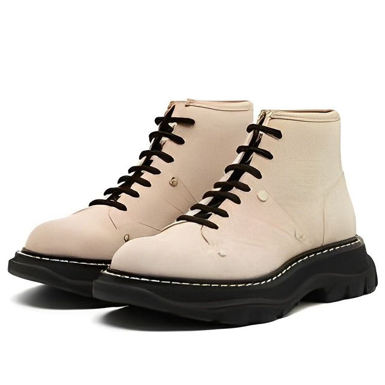 (WMNS) Alexander McQueen Tread Boots 'Beige Black' 595469WHZ281887