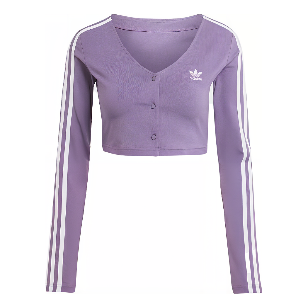 (WMNS) adidas originals Adicolor Classics 3-Stripes Button Long Sleeve Tee 'Purple' IK6616
