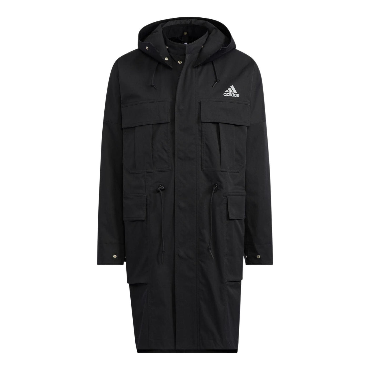 Men's adidas Prsve Long Wv J Solid Color Chest Brand Logo Printing Jacket Black HM2709