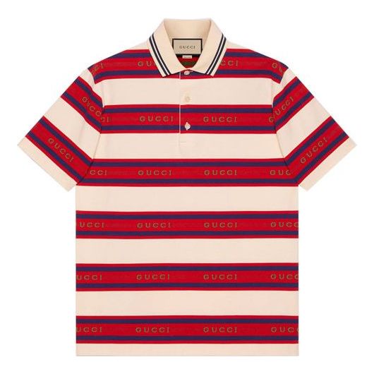 GUCCI SS21 Gucci Stripe Logo Polo 'Ivory Red' 645258-XJC6I-9209